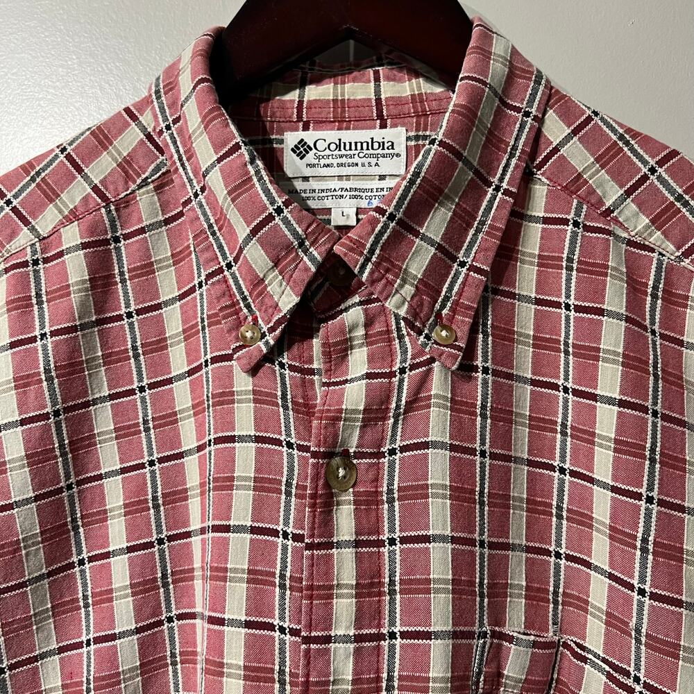 Columbia Cotton Short Sleeve Red Plaid Button Down Shirt | Men’s Size Large - Picture 2 of 9